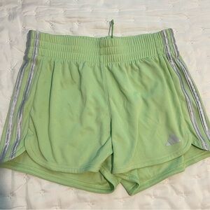 adidas Kids Green Shorts with Silver Stripes